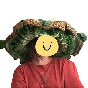 Handmade Crochet Brown & Green mushroom hat